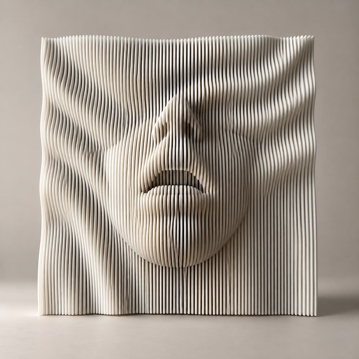 La Boca 02 parametric lips wall sculpture with raised facial contours and vertical lines