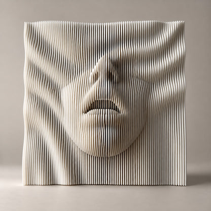 La Boca 02 parametric lips wall sculpture with raised facial contours and vertical lines