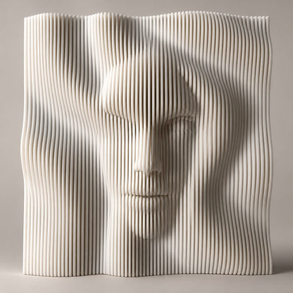 La Cara 01 parametric face wall art with flowing vertical contours in a light neutral color