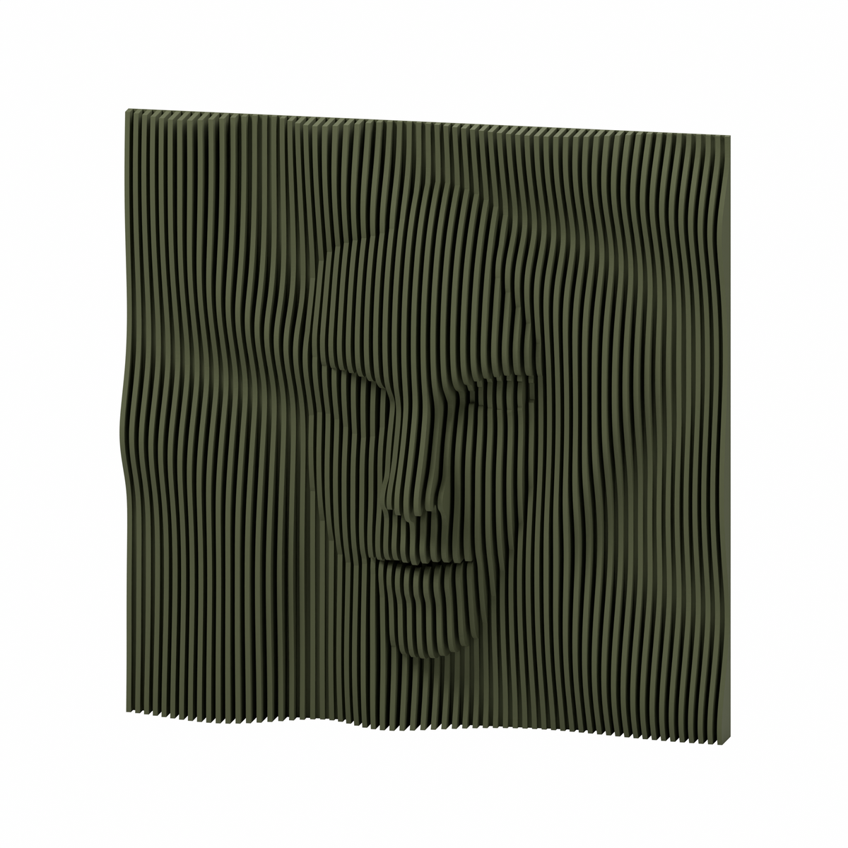 La Cara 01 8-inch matte green olive PLA — exact STL studio render
