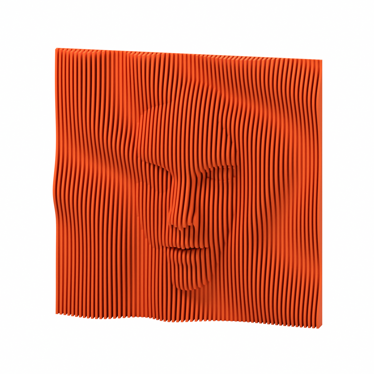 La Cara 01 8-inch matte orange PLA — exact STL studio render