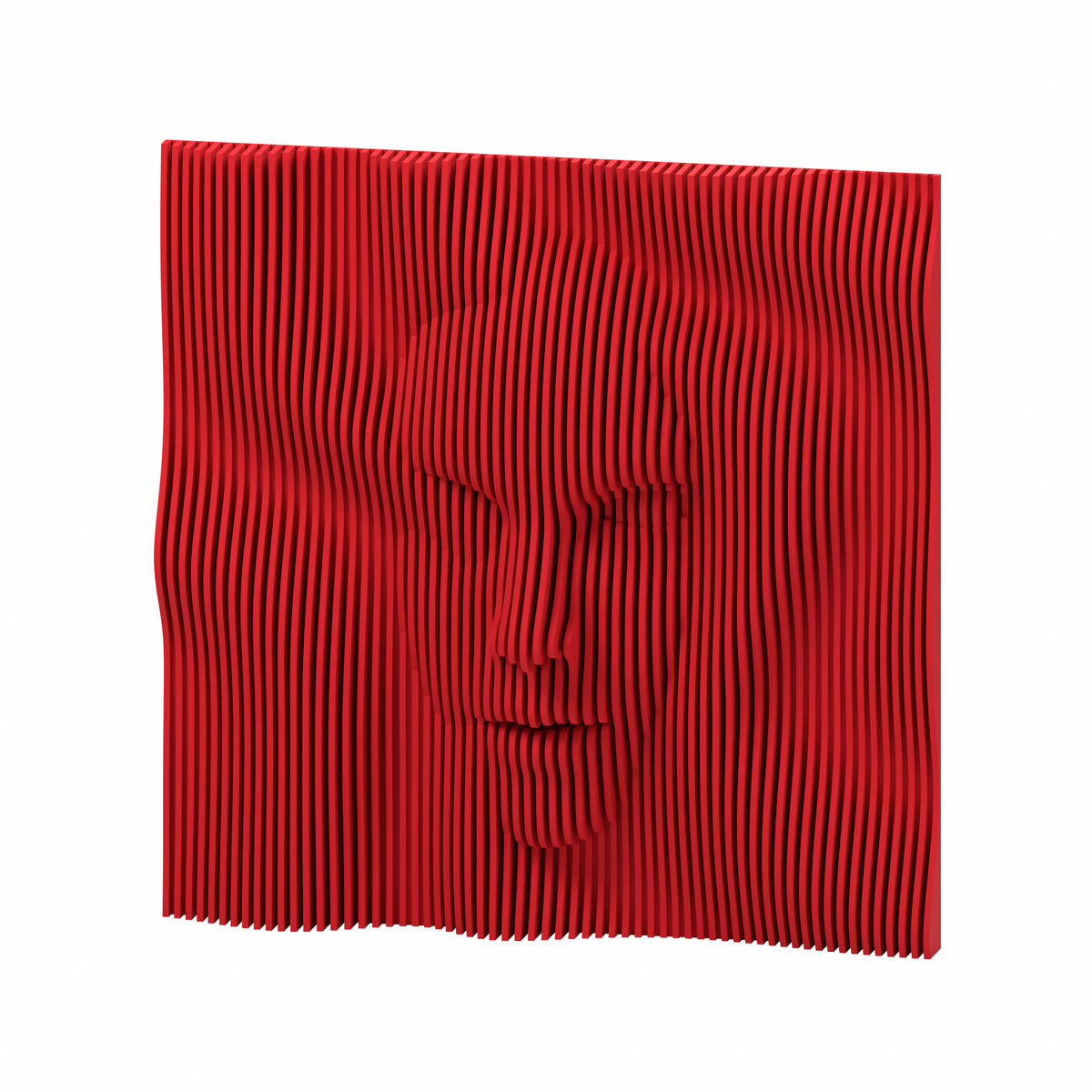La Cara 01 8-inch matte red PLA — exact STL studio render